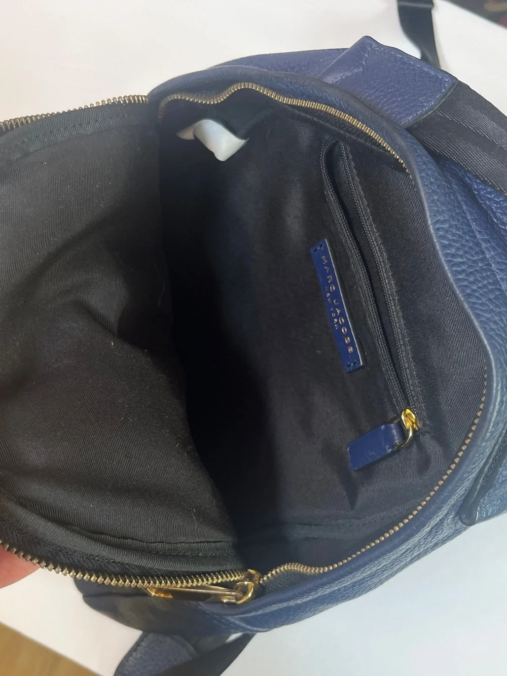 Marc Jacobs Varsity Pack Navy Leather  Backpack with Gold Hardware